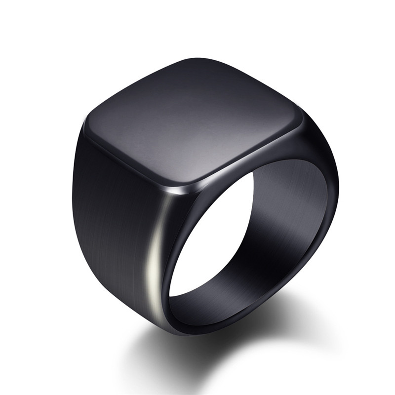 Signet Ring Men - خواتم سوداء ناعمة من الفولاذ المقاوم