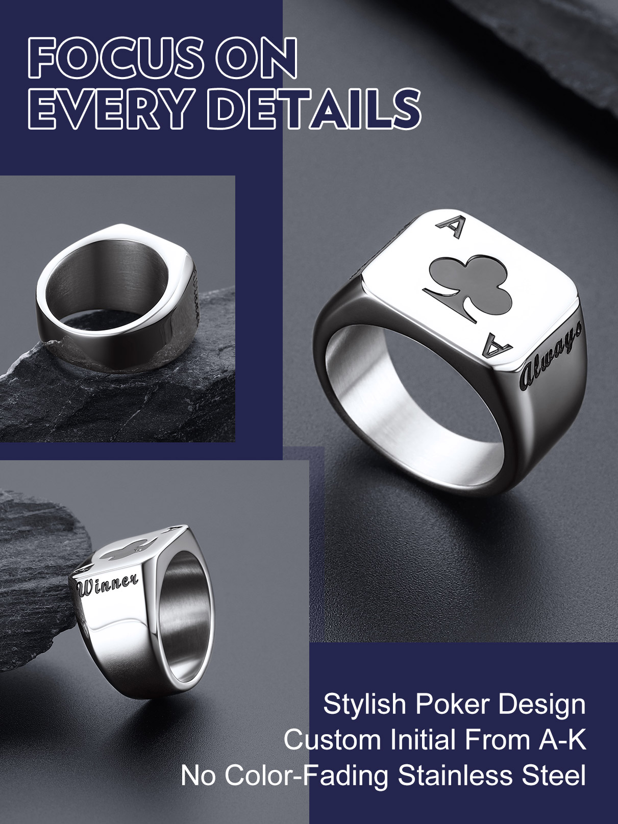 U7 مخصص مربع مستطيل الفولاذ ال - مراجعة Signet Ring Men وسعره