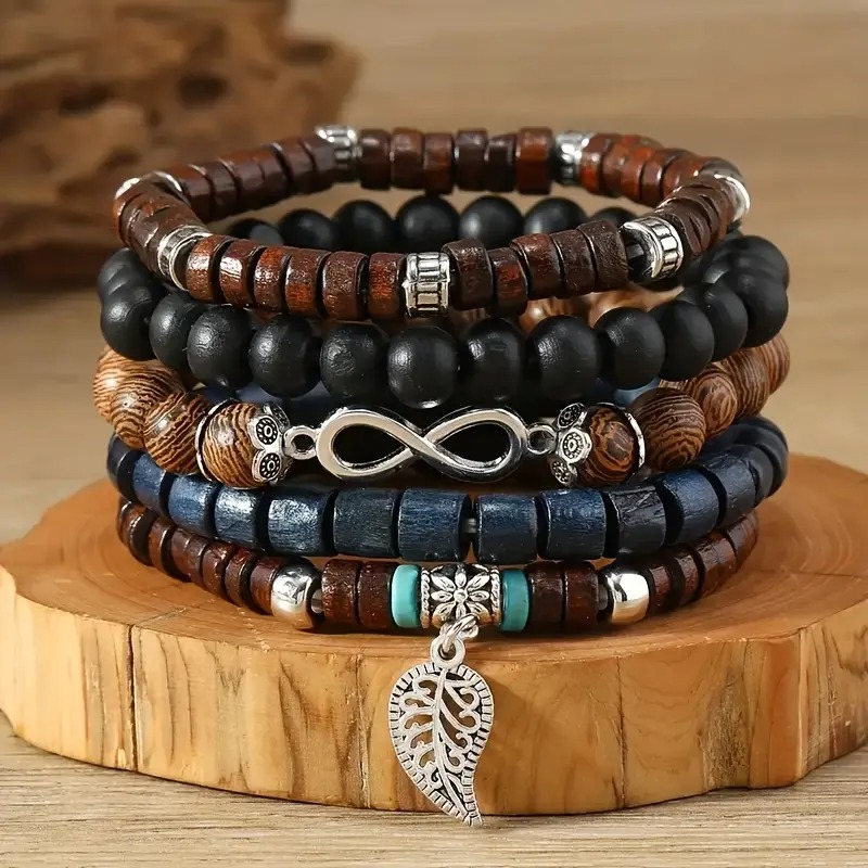 41 قطعة الخشب الطبيعي مطاطا مط - مراجعة Bracelet Beaded Men وسعره