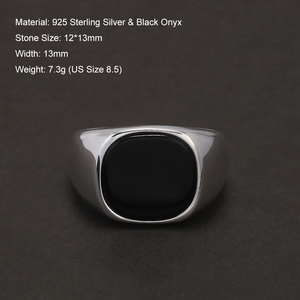 S925 فضة الأسود الجزع الخاتم ا - مراجعة Signet Ring Men وسعره