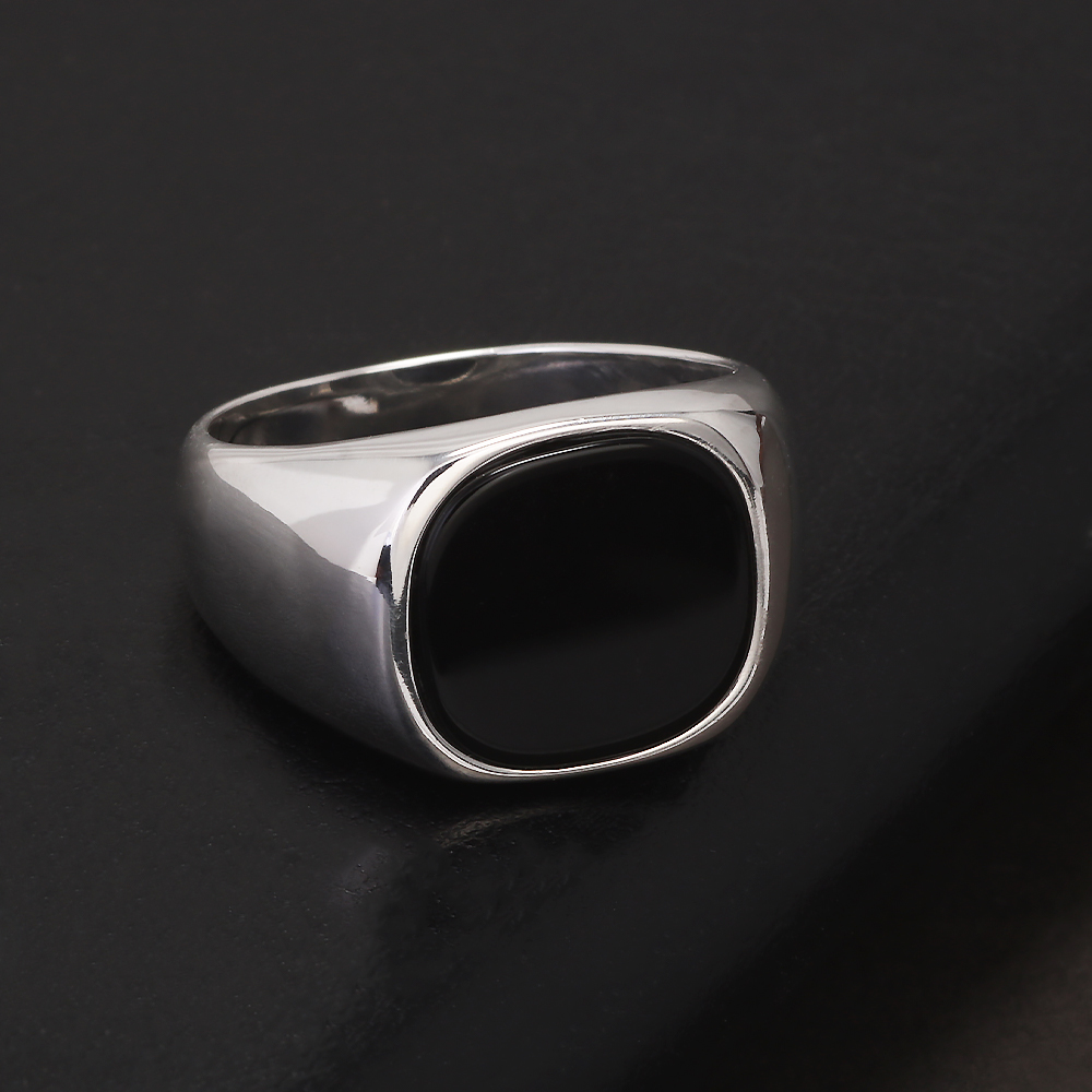 S925 فضة الأسود الجزع الخاتم ا - مراجعة Signet Ring Men وسعره