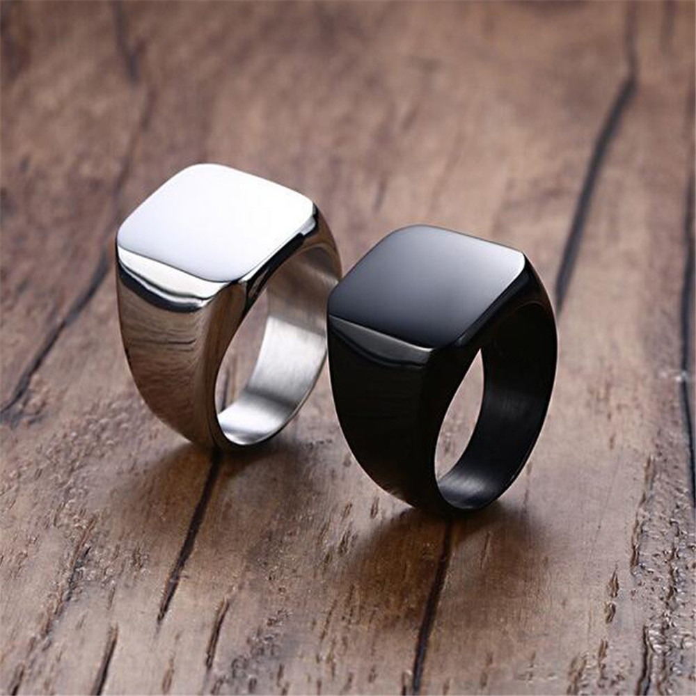 خواتم سوداء ناعمة من الفولاذ ا - مراجعة Signet Ring Men وسعره